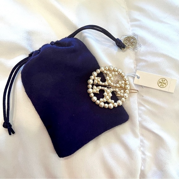 NWT TORY BURCH Double T pearl-embellished hairpin Authentic. main image 4